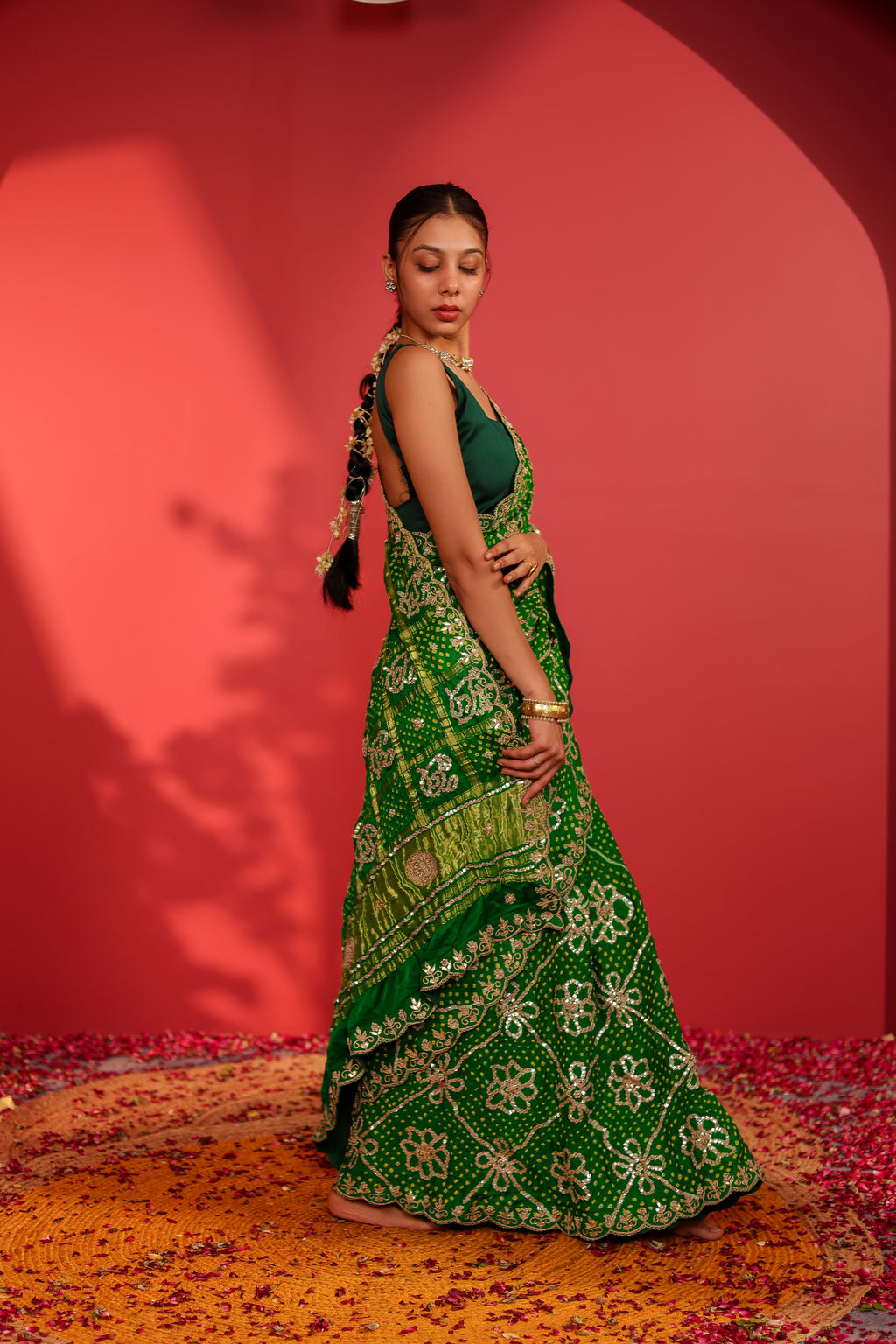 Anushuya Handcrafted Gajji Checks Bandhani Saree