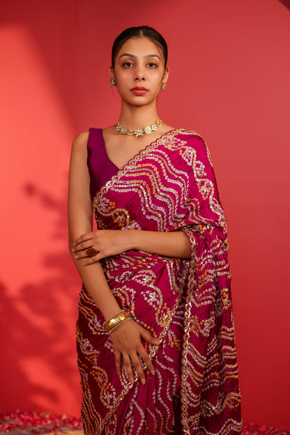 Anukruti Handcrafted Gajji Bandhani Saree