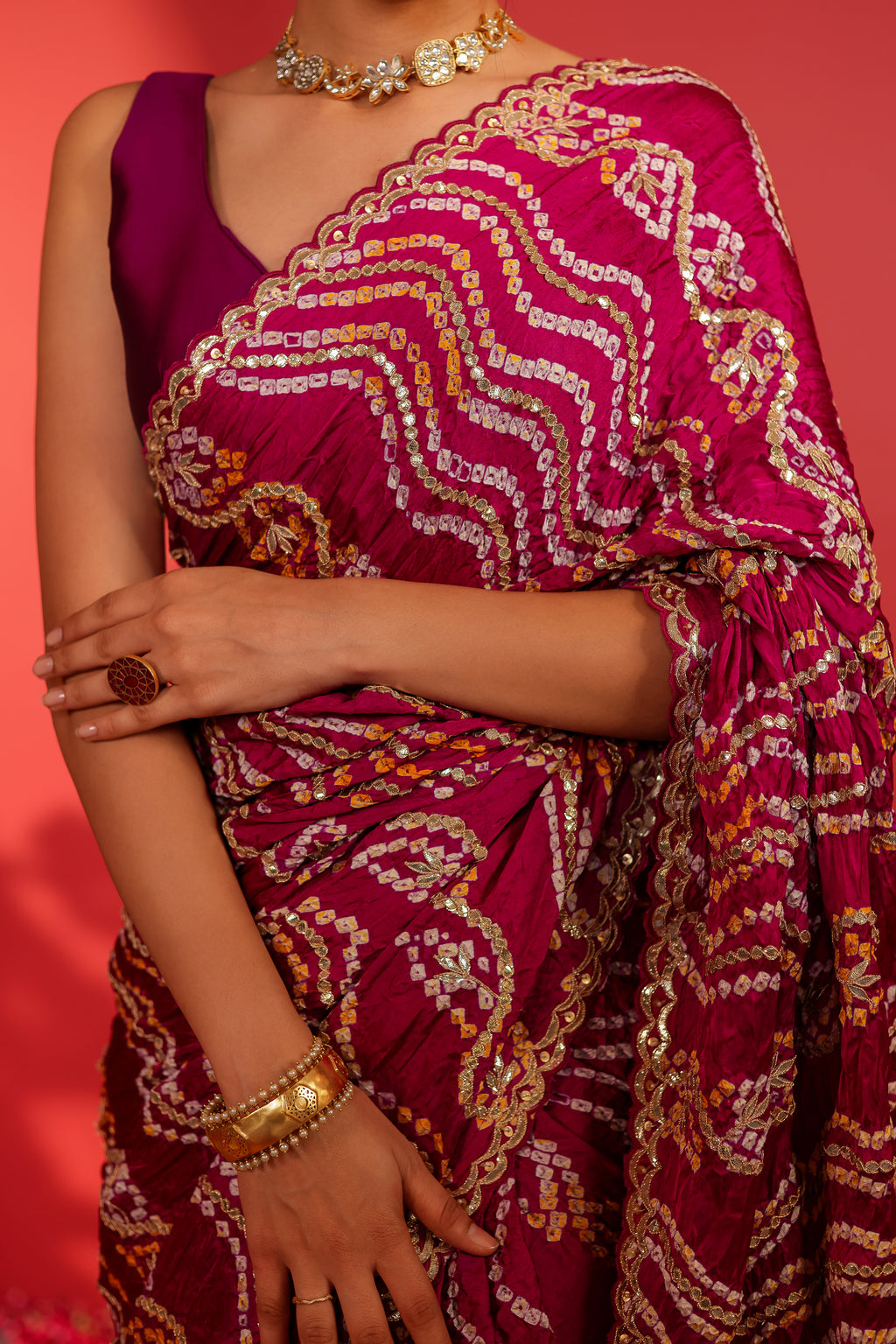 Anukriti Handcrafted Gajji Bandhani Saree