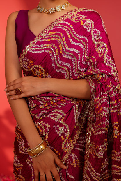 Anukruti Handcrafted Gajji Bandhani Saree