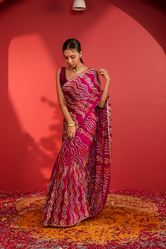 Anukruti Handcrafted Gajji Bandhani Saree