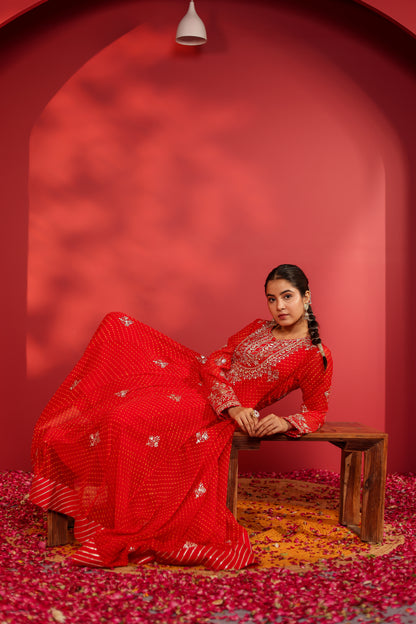 AHELIYA RED MOTHRA ANARKALI SET