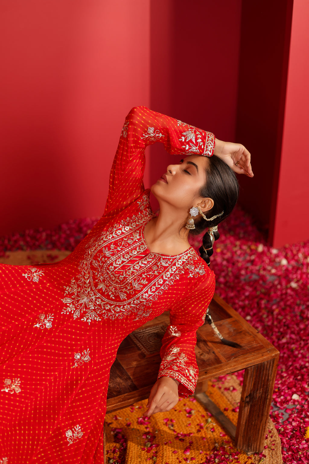 Aheliya Red Mothra Anarkali Set