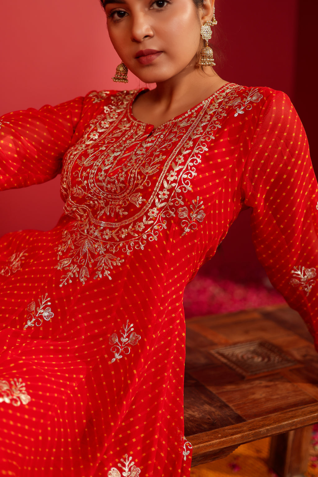 Aheliya Red Mothra Anarkali Set