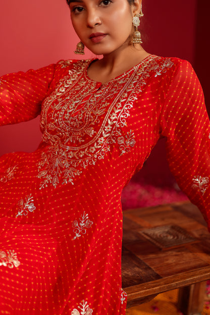 AHELIYA RED MOTHRA ANARKALI SET