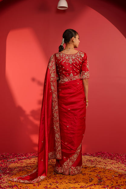 MEHBOOBA MAROON TUSSAR SILK SAREE