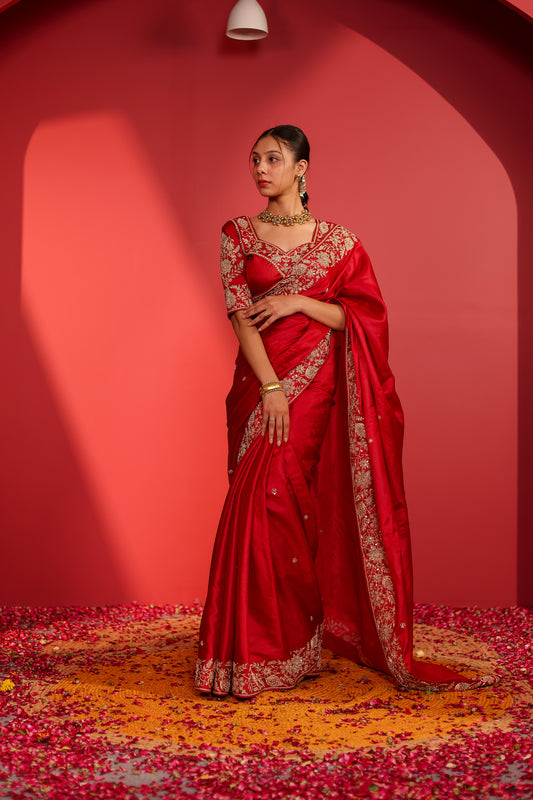 MEHBOOBA MAROON TUSSAR SILK SAREE