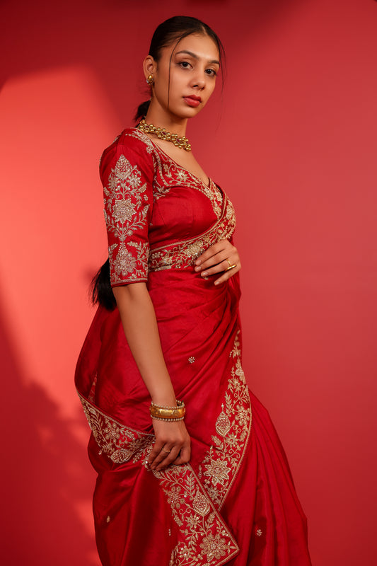 MEHBOOBA MAROON TUSSAR SILK SAREE