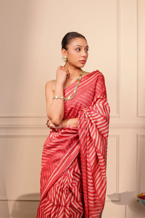 Akira Rust Tussar Shibori Handcrafted Saree