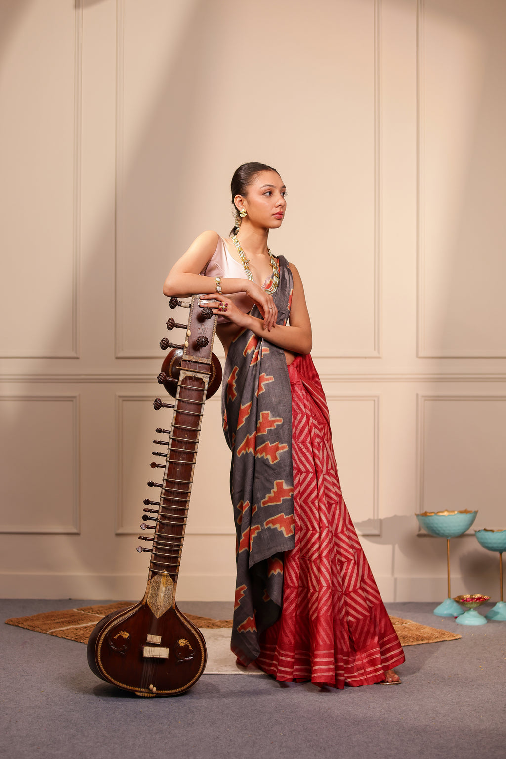 Akira Rust Tussar Shibori Handcrafted Saree