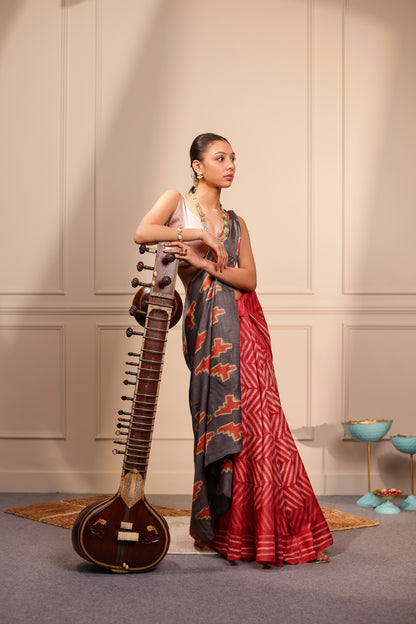 AKIRA RUST TUSSAR SHIBORI HANDCRAFTED SAREE