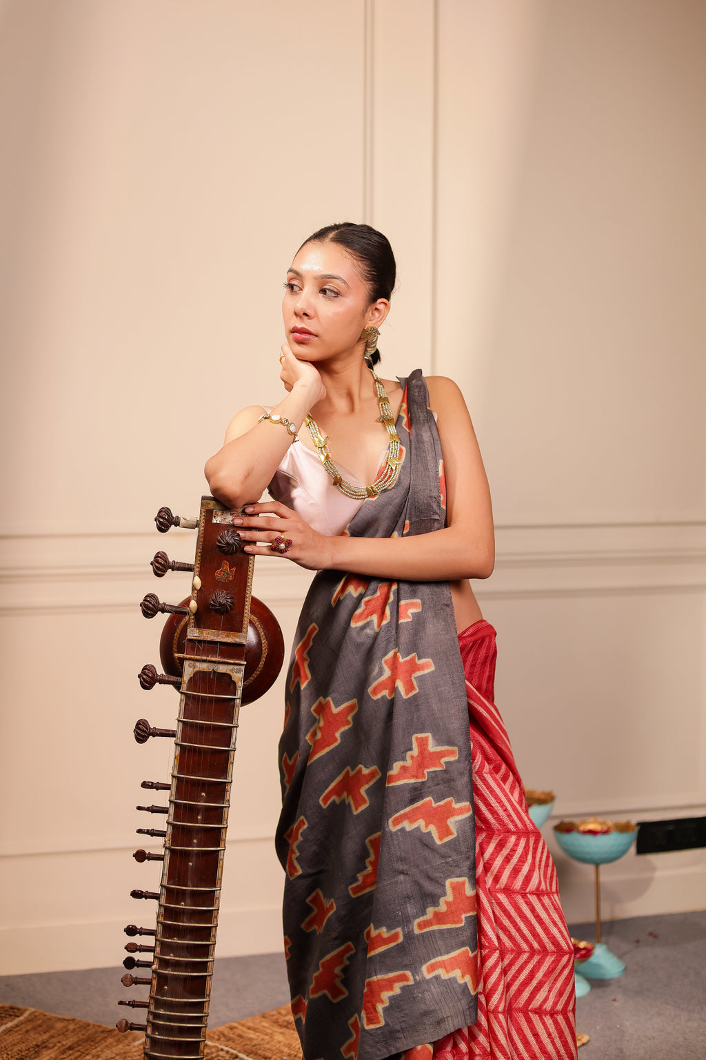 Akira Rust Tussar Shibori Handcrafted Saree