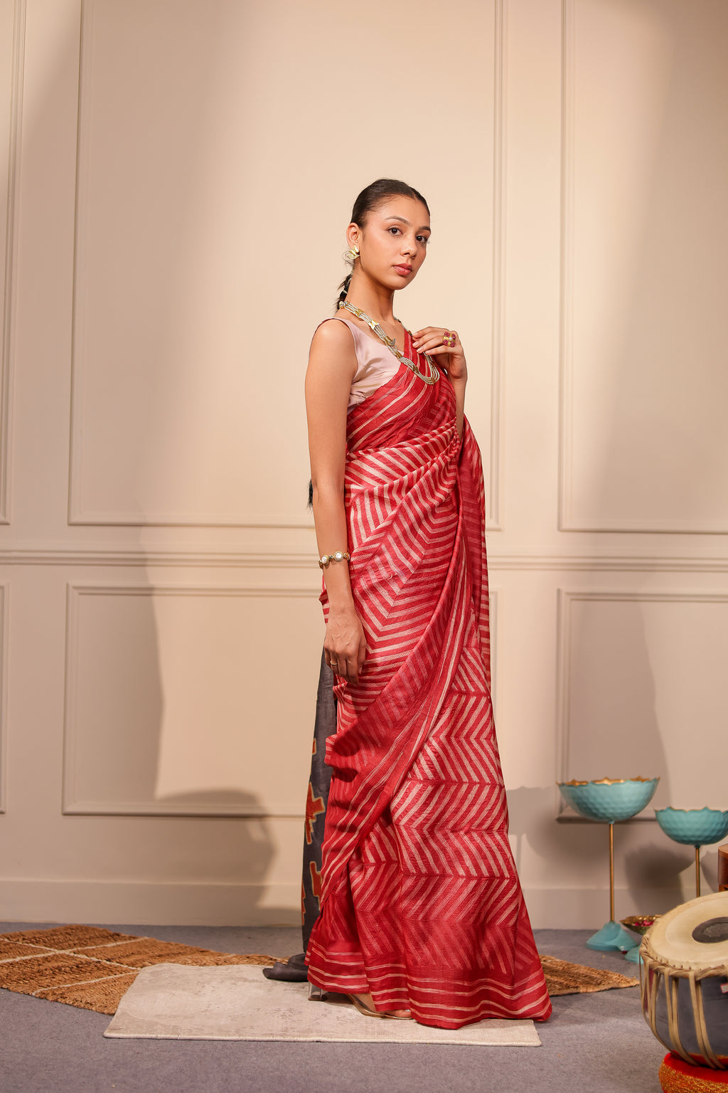 Akira Rust Tussar Shibori Handcrafted Saree