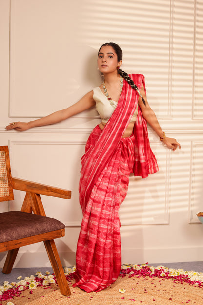 RAAHI RUST TUSSAR SHIBORI HANDCRAFTED SAREE