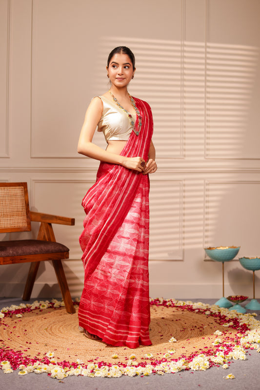 RAAHI RUST TUSSAR SHIBORI HANDCRAFTED SAREE