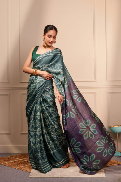 MAAHIRA GREY TUSSAR SHIBORI HANDCRAFTED SAREE