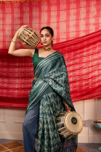 MAAHIRA GREY TUSSAR SHIBORI HANDCRAFTED SAREE