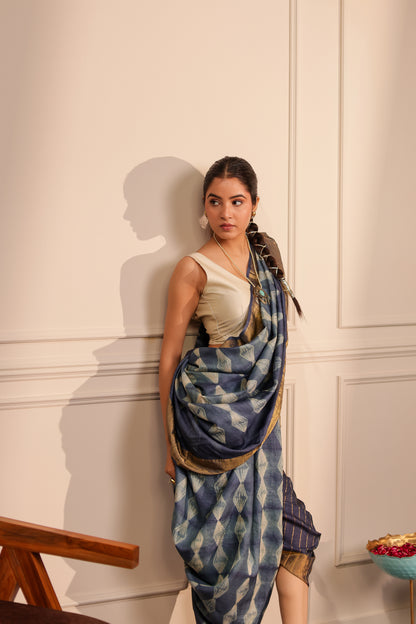 SHREE BLUE SHIBORI HANDCRAFTED SAREE