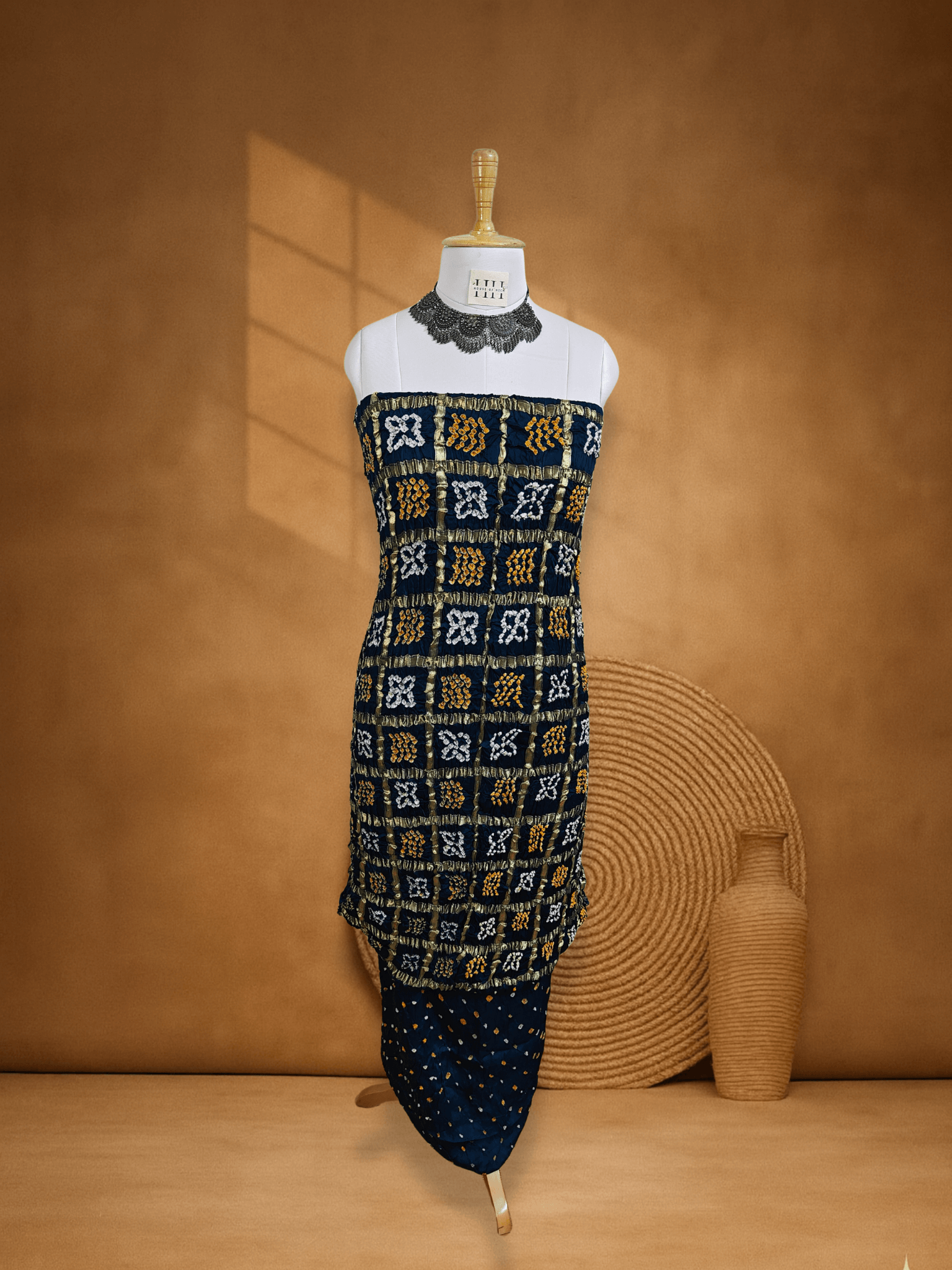 Teal Blue Gajji Silk Bandhani Suit