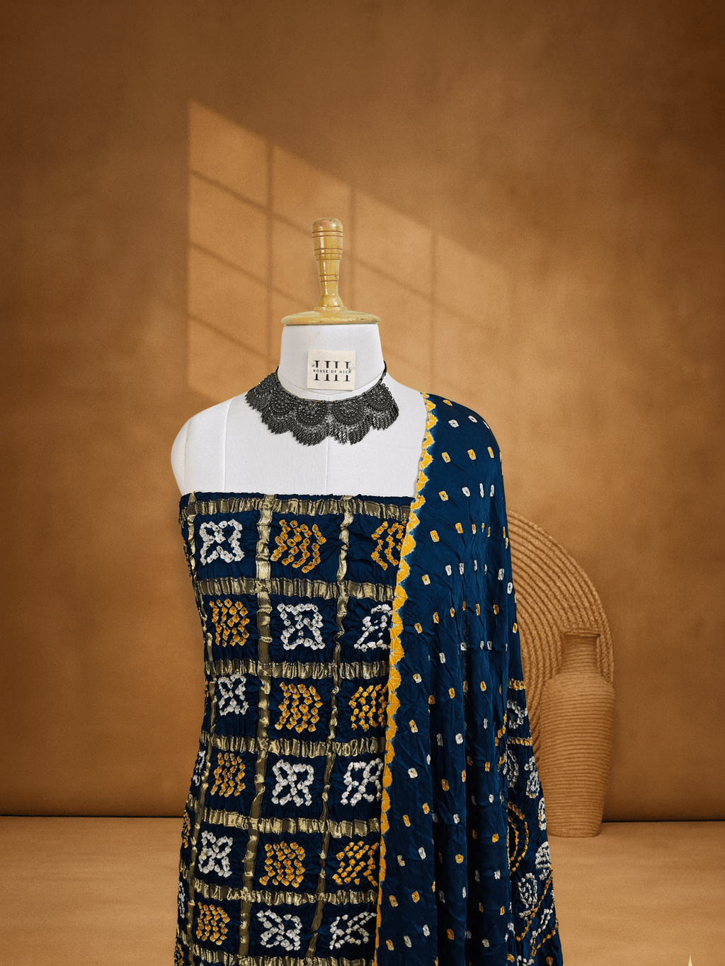 Teal Blue Gajji Silk Bandhani Suit