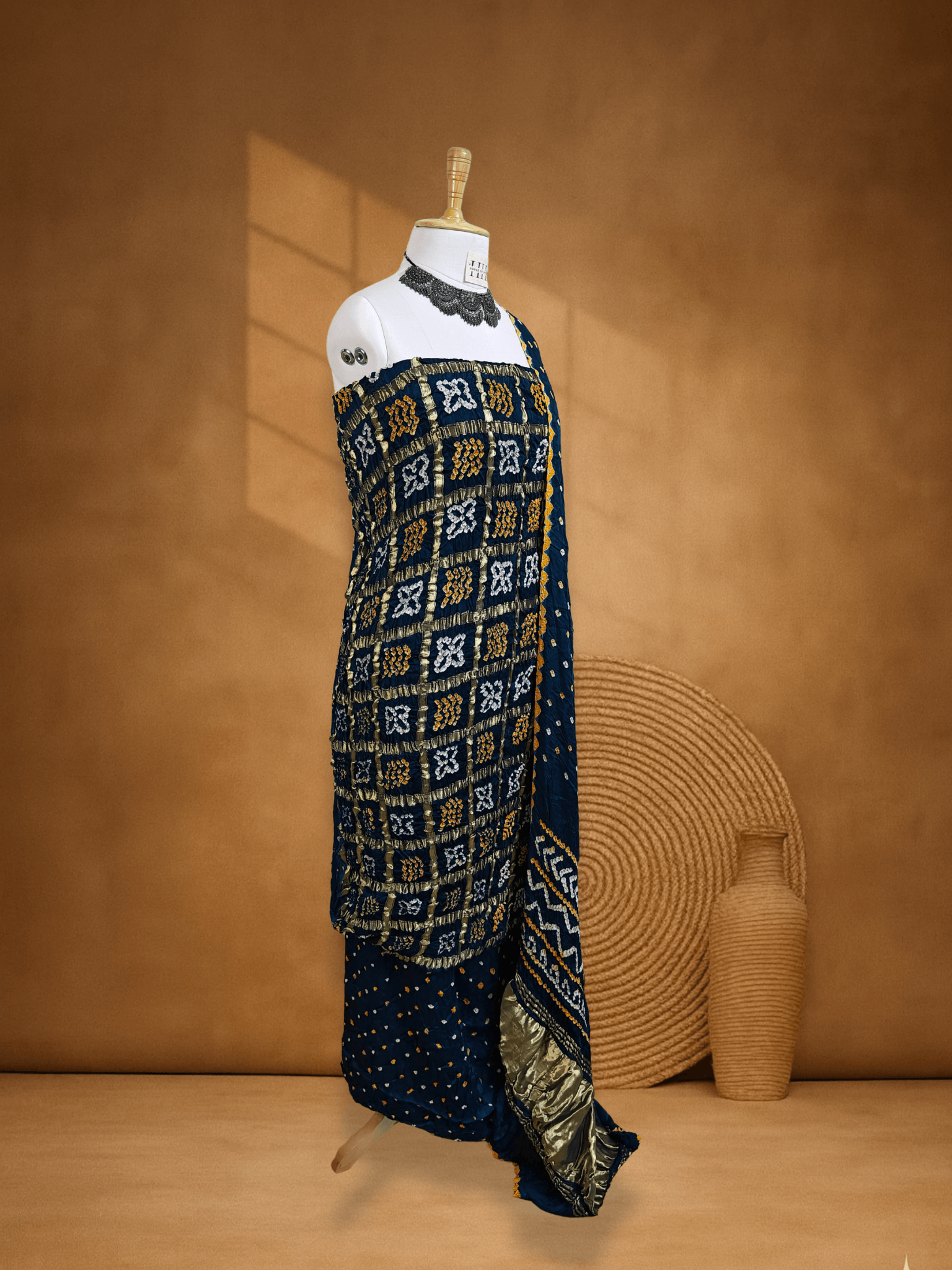 Teal Blue Gajji Silk Bandhani Suit