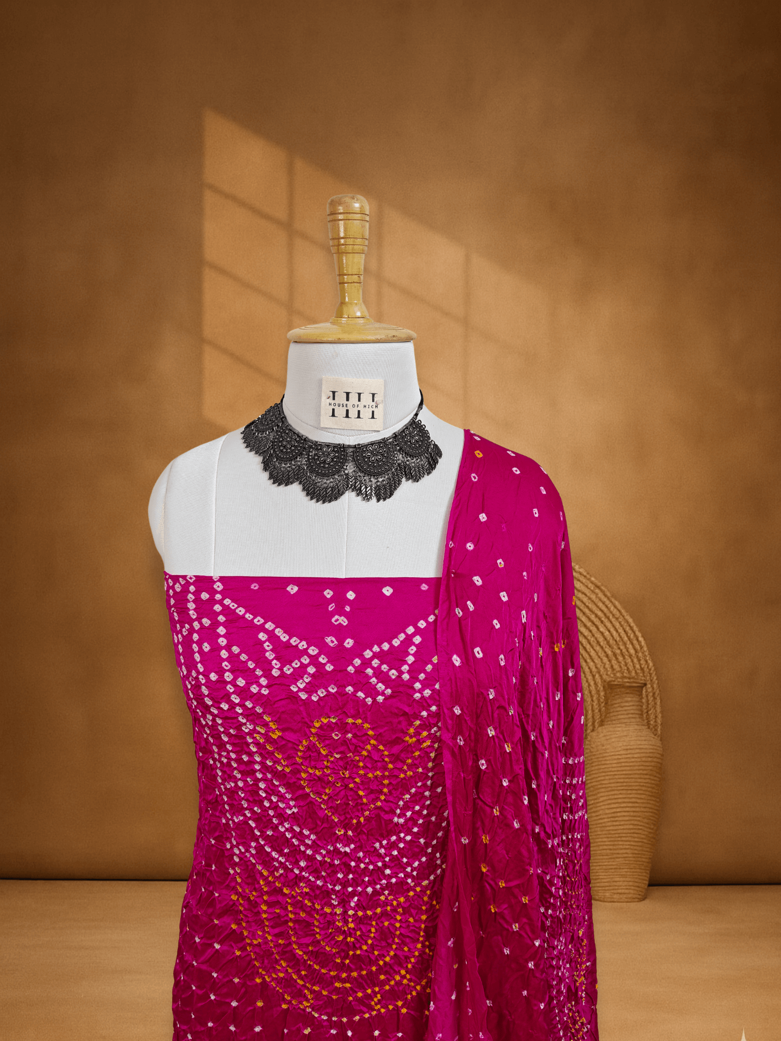 Pink Dupion Silk Bandhani Suit