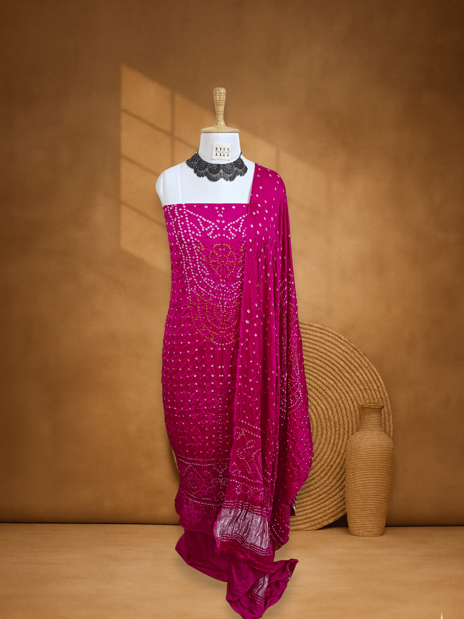 Pink Dupion Silk Bandhani Suit