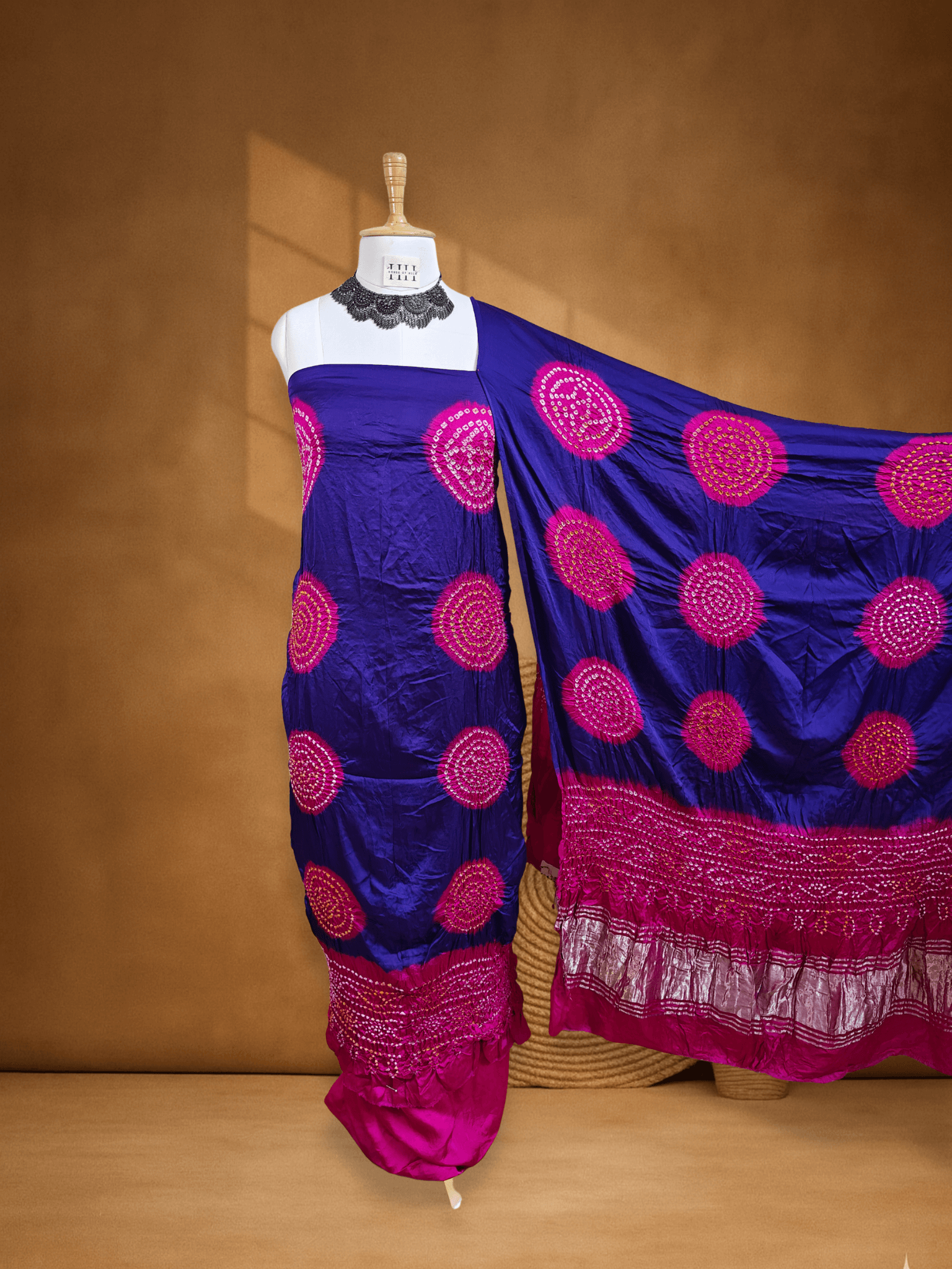 Purple Dupion Silk Chakra Bandhani Suit
