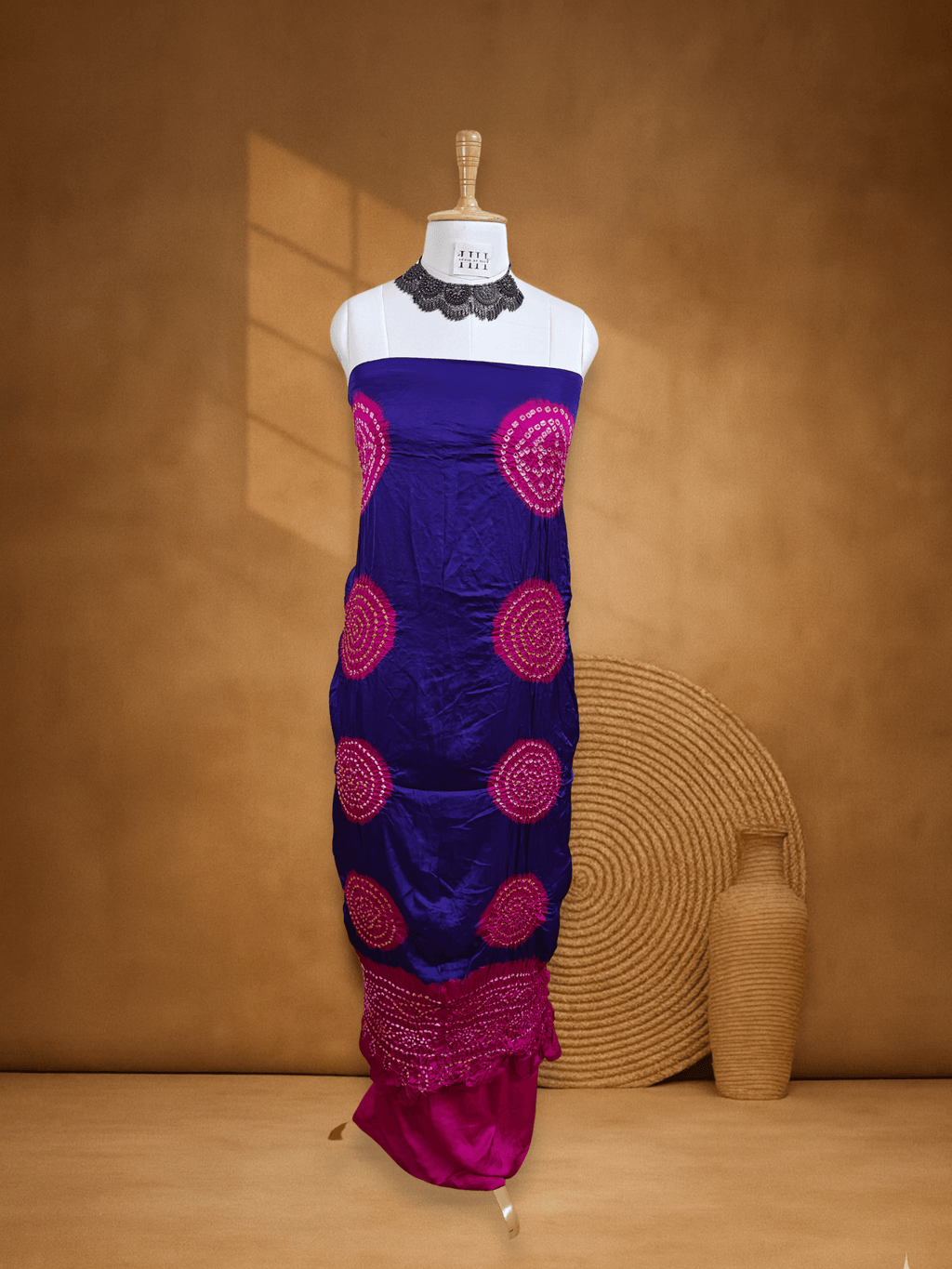 Purple Dupion Silk Chakra Bandhani Suit