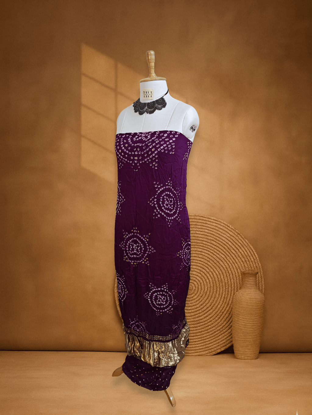 Purple Gajji Silk Chakra Bandhani Suit