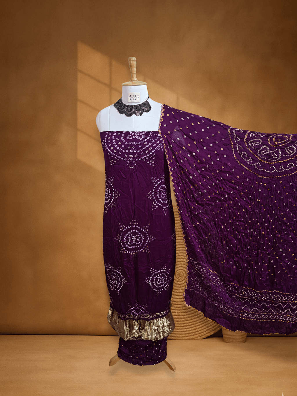 Purple Gajji Silk Chakra Bandhani Suit