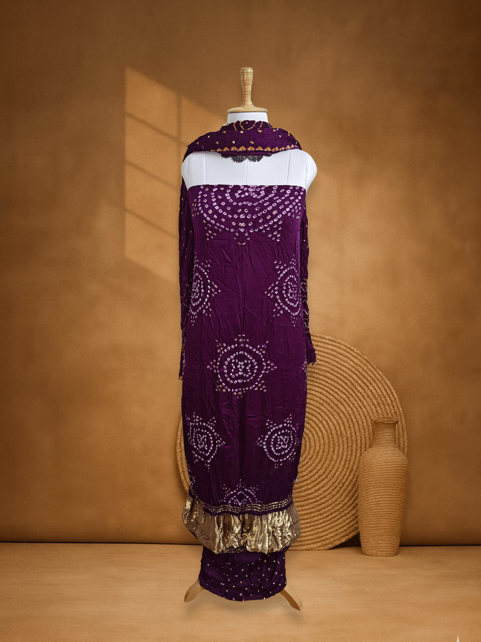 Purple Gajji Silk Chakra Bandhani Suit