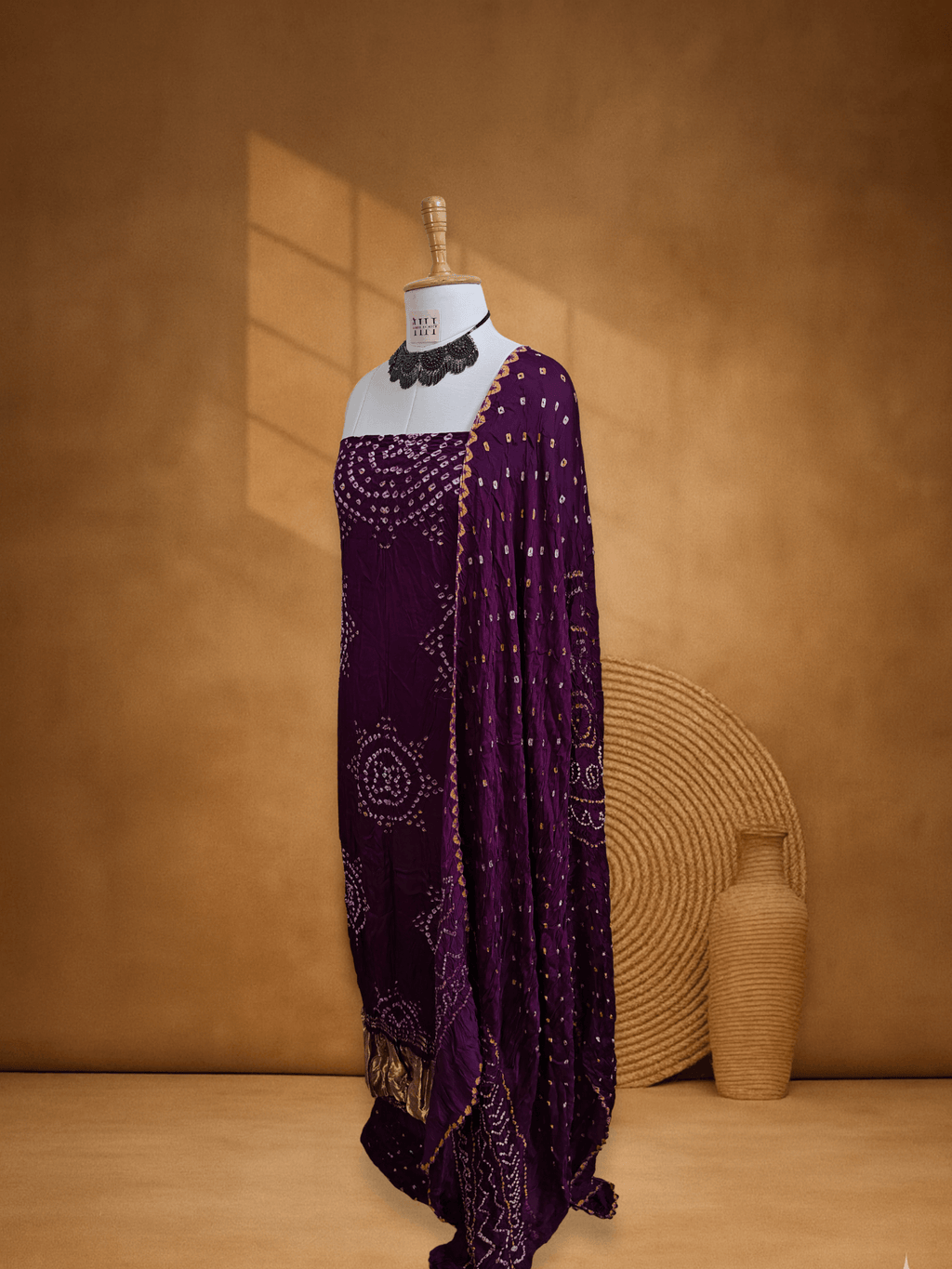 Purple Gajji Silk Chakra Bandhani Suit