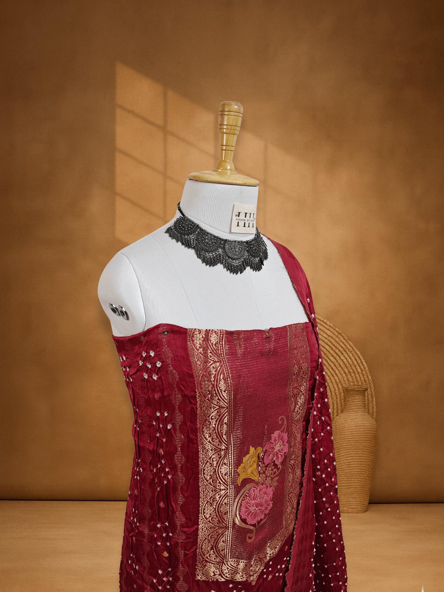 Rust Maroon Pichwai Banarsi Weave Bandhani Suit