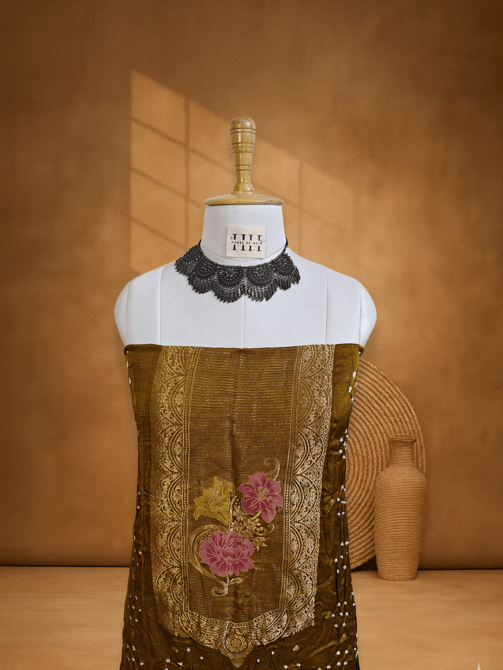 Olive Green Pichwai Banarsi Weave Bandhani Suit