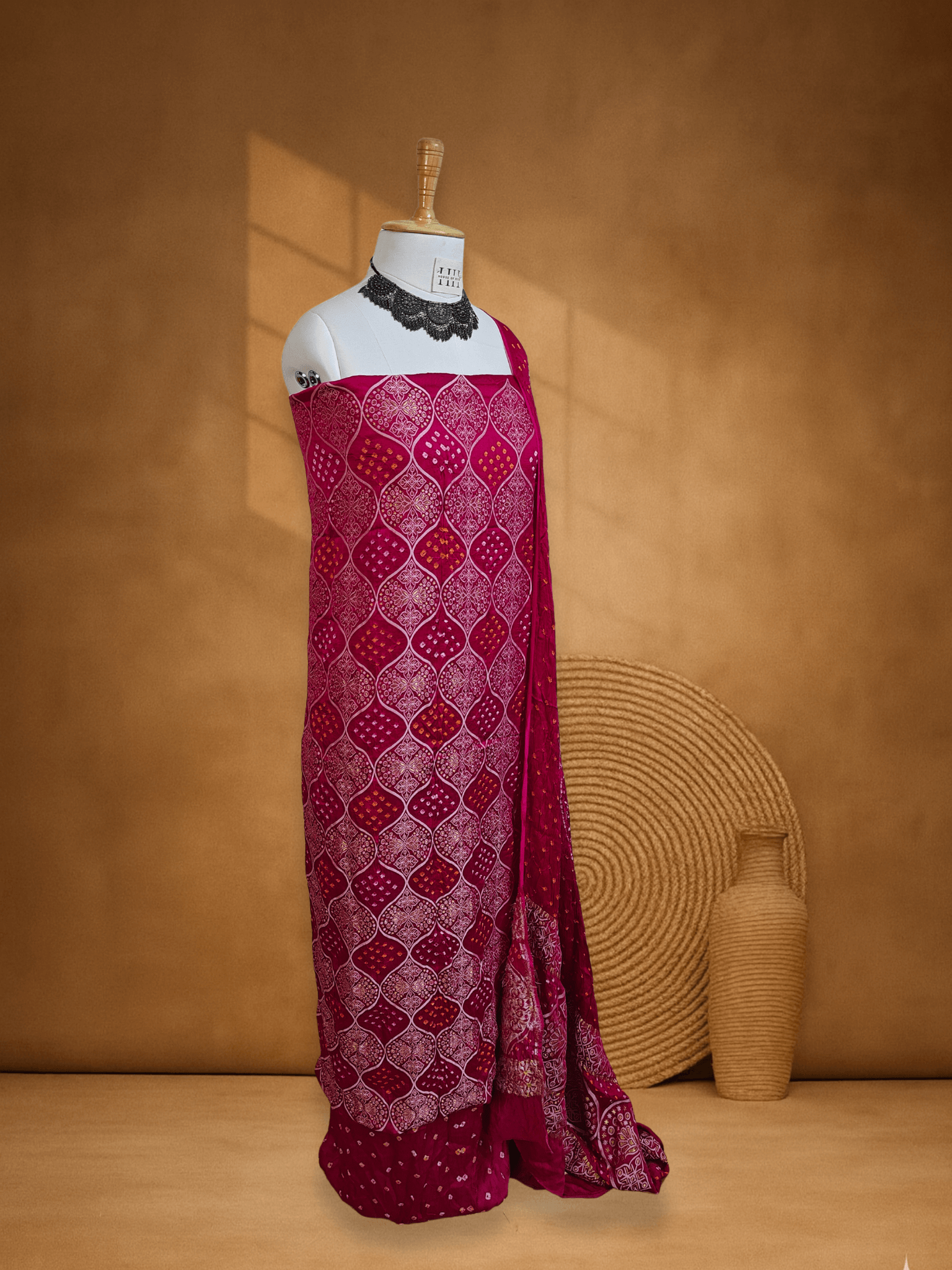 Pink Gajji Silk Bandhani & Banarsi Hand Weave Suit