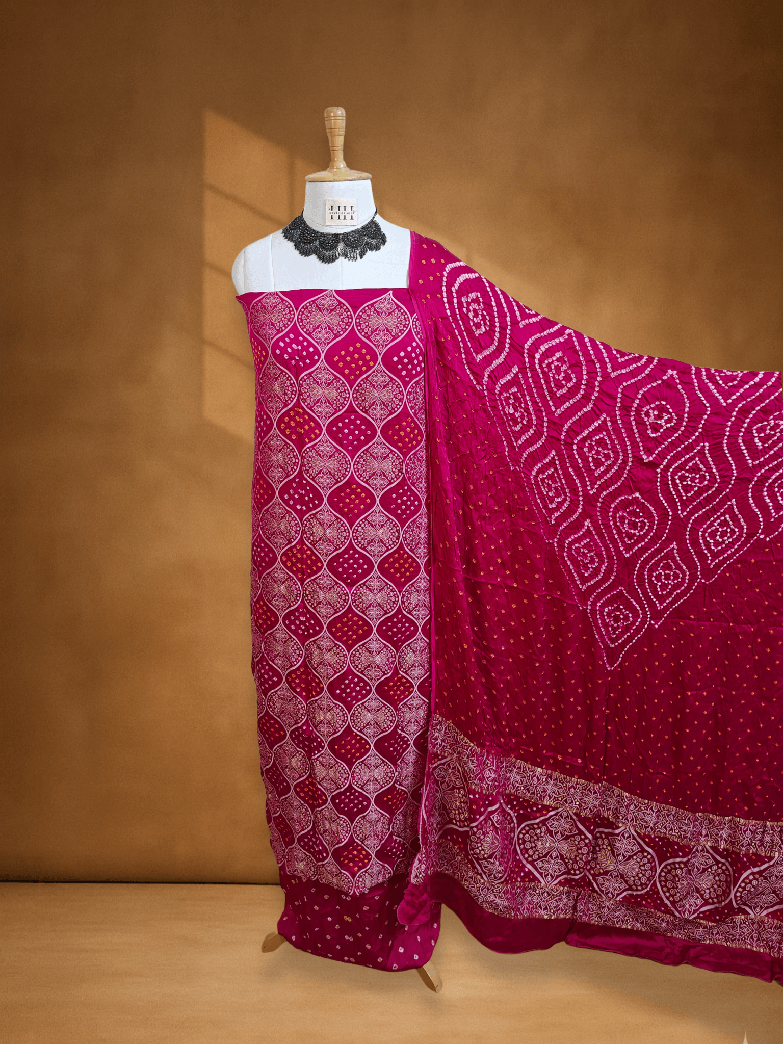 Pink Gajji Silk Bandhani & Banarsi Hand Weave Suit