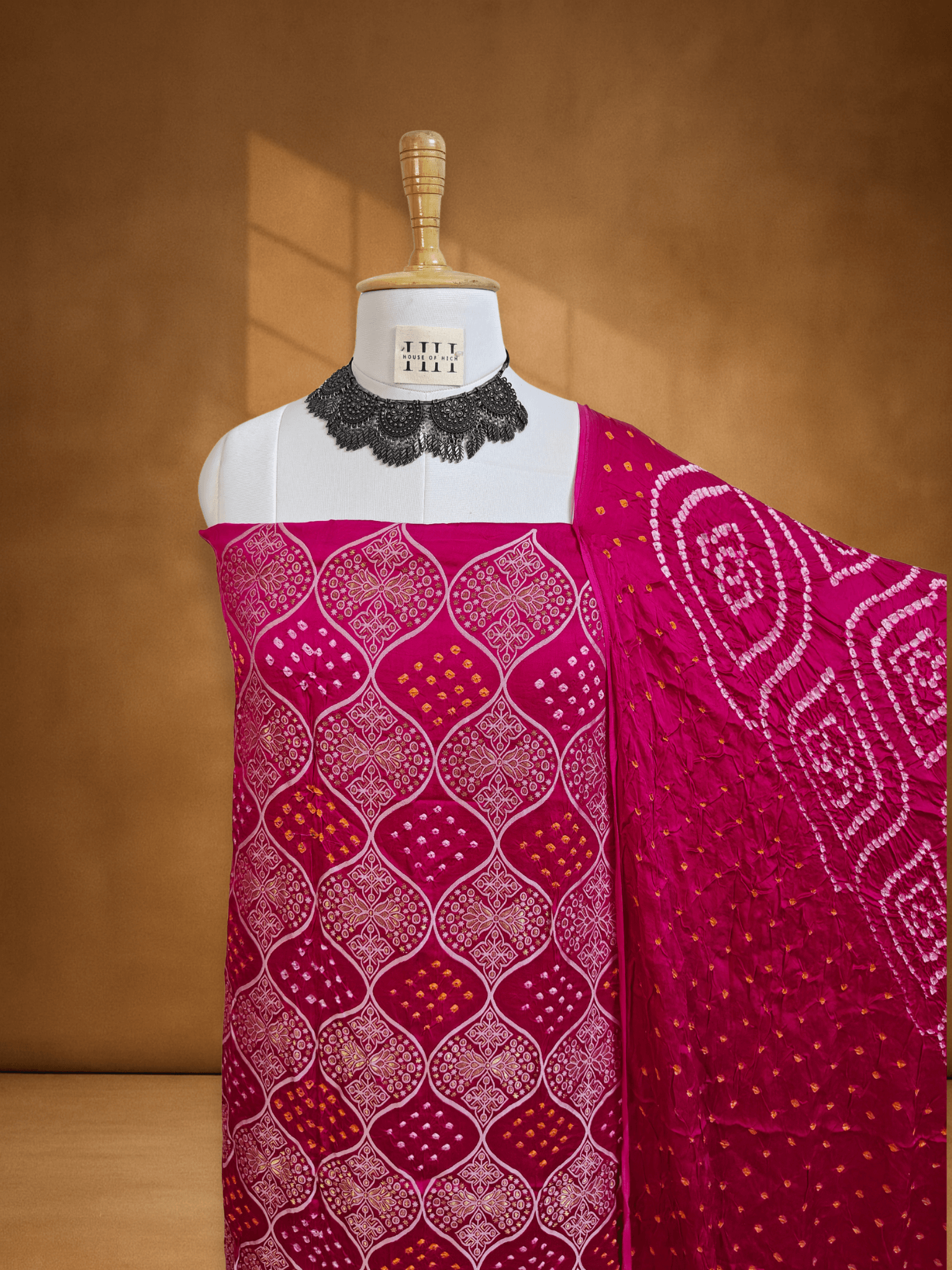 Pink Gajji Silk Bandhani & Banarsi Hand Weave Suit