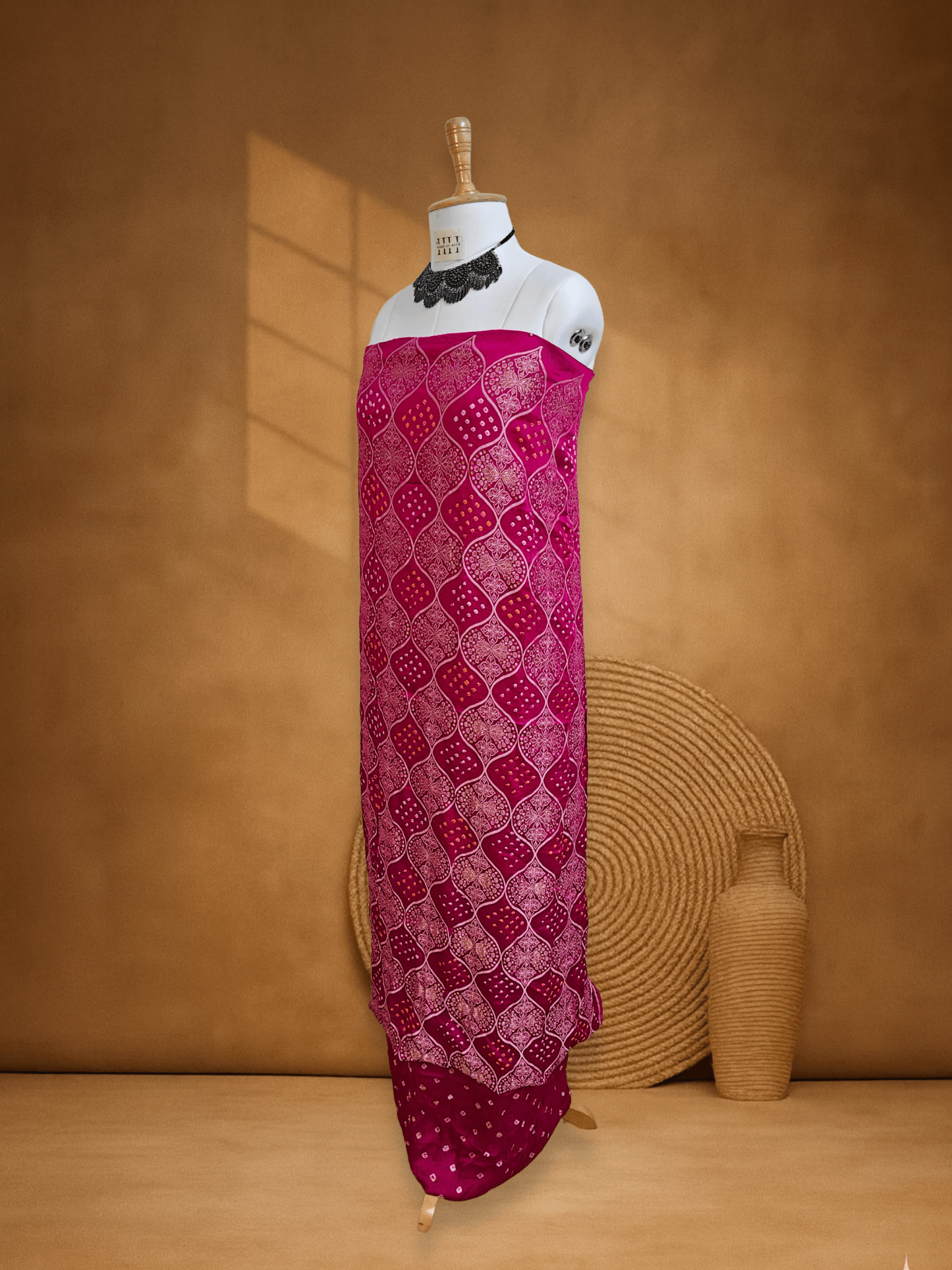 Pink Gajji Silk Bandhani & Banarsi Hand Weave Suit